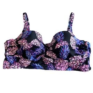 Torrid Underwire Long Line‎ Bikini Top Swimsuit Size 3X Black Pineapple Print